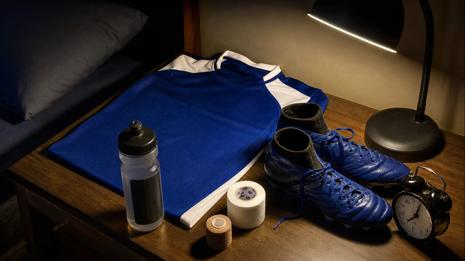 a match-day kit laid out the night before: shirt, boots