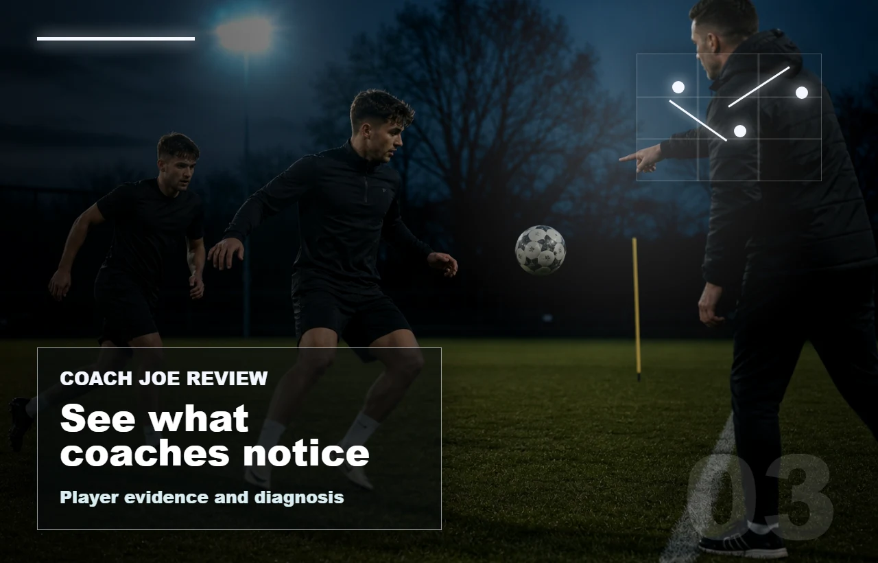Section visual for Coach Joe review with analysis marks around a player receiving the ball